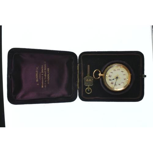 42 - A late 19th/early 20th century 14ct gold ladies fob watch, the circular white enamel dial having Ara... 