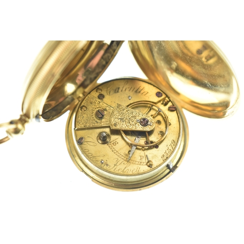 53 - A 19th century 18ct gold full hunter pocket watch, the white enamel dial signed 'Cooke & Kelvey, Cal... 