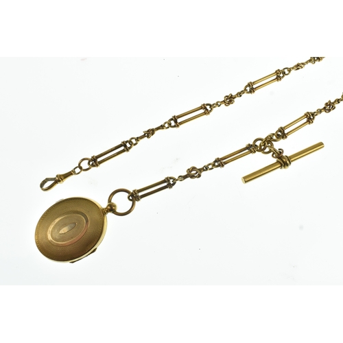 54 - A late 19th/early 20th century yellow gold twin bar and knotted link pocket watch chain, unmarked, t... 