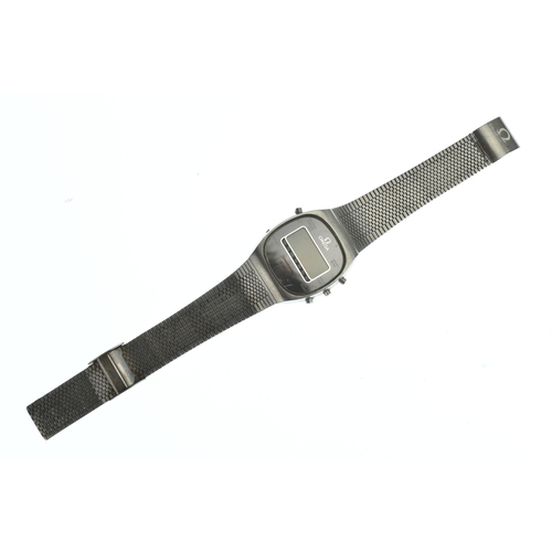 9 - An Omega Speedmaster Quartz stainless steel LCD gents watch, having a digital display, five push but... 