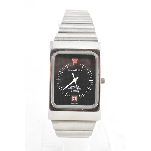 10A - A Omega Constellation Megaquartz f2.4 MHz, gents stainless steel wristwatch, circa 1970s, the textur... 