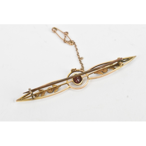 33 - Three 19th century/early 20th century brooches, to include a 9ct yellow gold opal and seed pearl bar... 