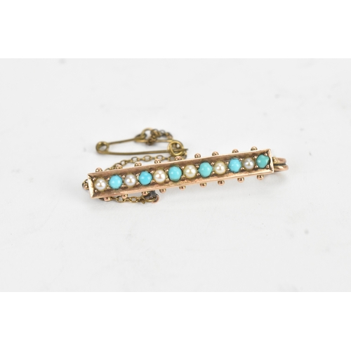 33 - Three 19th century/early 20th century brooches, to include a 9ct yellow gold opal and seed pearl bar... 