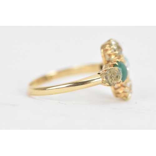 34 - A Victorian diamond and turquoise 18ct yellow gold cluster ring with three old cut claw set diamonds... 