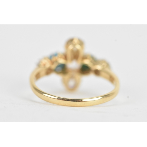34 - A Victorian diamond and turquoise 18ct yellow gold cluster ring with three old cut claw set diamonds... 