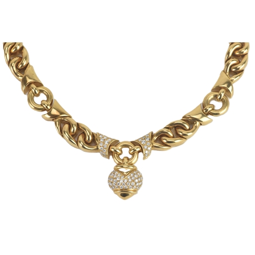 4 - A Bulgari ‘Doppio Cuore’ 18ct gold and diamond necklace, designed as a series of polished interwoven... 