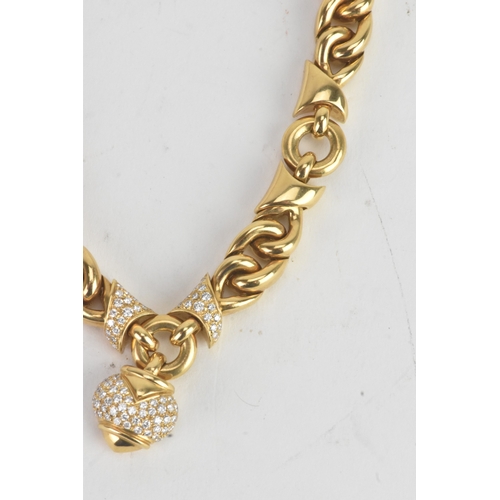 4 - A Bulgari ‘Doppio Cuore’ 18ct gold and diamond necklace, designed as a series of polished interwoven... 
