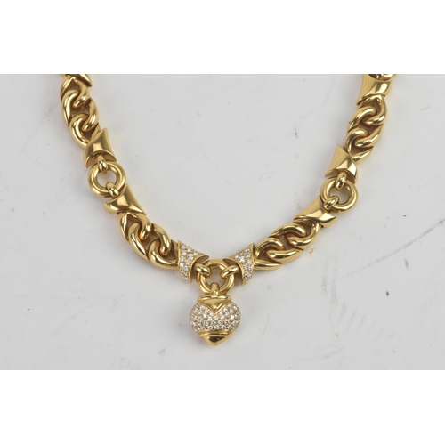 4 - A Bulgari ‘Doppio Cuore’ 18ct gold and diamond necklace, designed as a series of polished interwoven... 