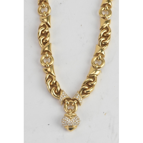 4 - A Bulgari ‘Doppio Cuore’ 18ct gold and diamond necklace, designed as a series of polished interwoven... 