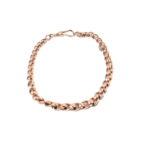 40 - A 9ct rose gold fancy link chain bracelet with graduated links, and a bulldog clasp, stamped 375, 23... 