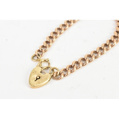 44 - A 9ct rose gold child's curb link bracelet, having a later 9ct yellow gold heart shaped padlock clas... 