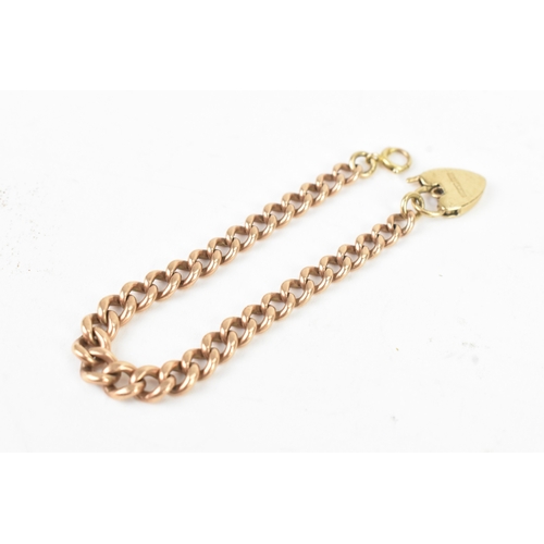 44 - A 9ct rose gold child's curb link bracelet, having a later 9ct yellow gold heart shaped padlock clas... 