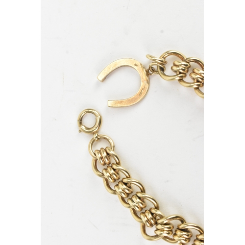 46 - A 9ct yellow gold fancy link chain bracelet, featuring an interlocking spring link design, with spri... 