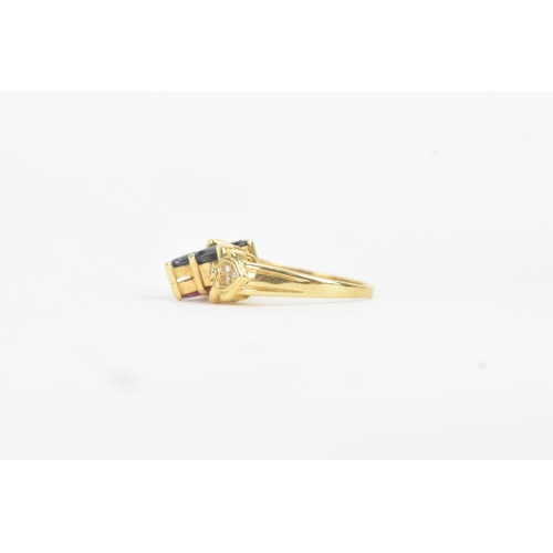 59 - A reversible sapphire, ruby and diamond 18ct gold dress ring, the swivel head alternately set with f... 