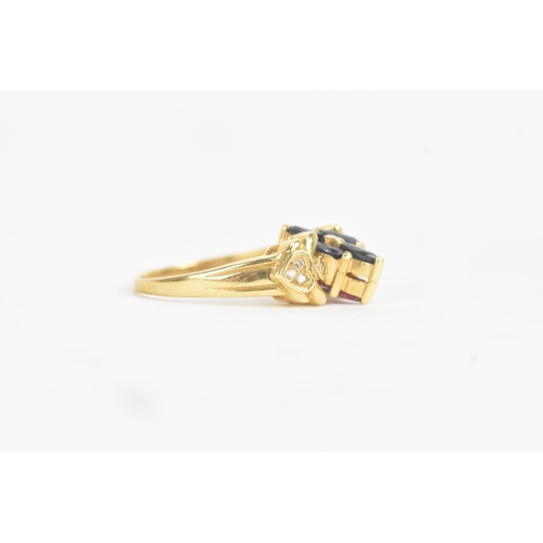 59 - A reversible sapphire, ruby and diamond 18ct gold dress ring, the swivel head alternately set with f... 