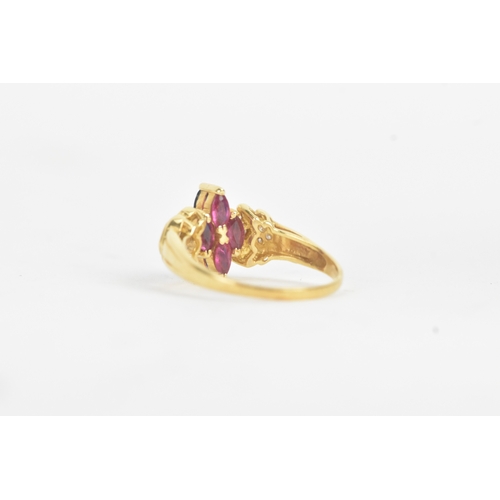 59 - A reversible sapphire, ruby and diamond 18ct gold dress ring, the swivel head alternately set with f... 
