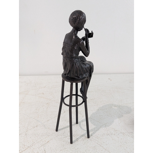 46 - An Art Deco bronze Demetre H Chiparus sculpture, A Little Rouge, depicting a woman in a turban perch... 