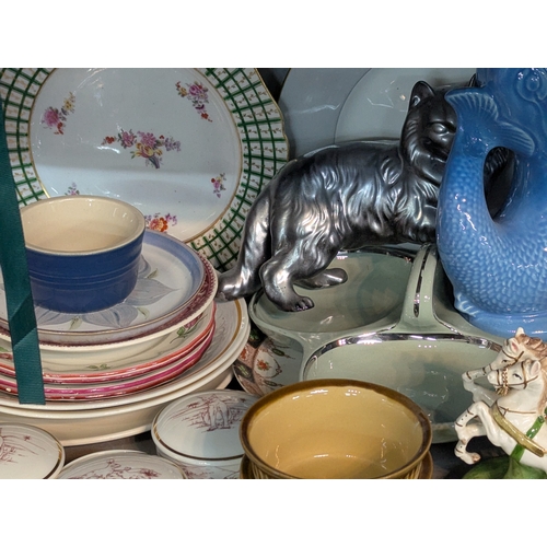51 - A large mixed group of ceramics to include a set of three horse and carriage figural groups, Noritak... 
