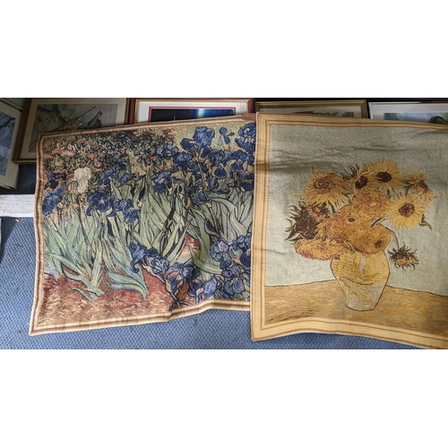 27 - A mixed lot of pictures to include a collection of prints depicting birds, together with two tapestr... 
