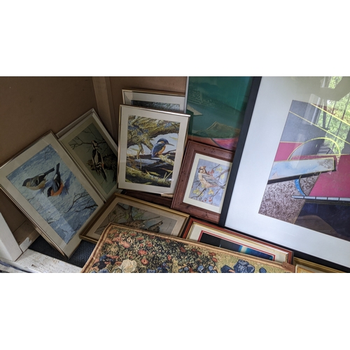 27 - A mixed lot of pictures to include a collection of prints depicting birds, together with two tapestr... 