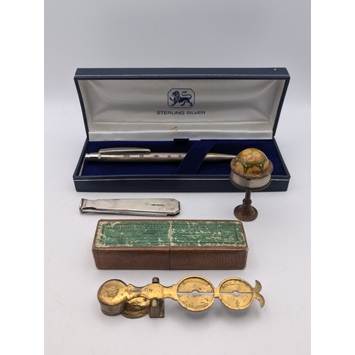 Mixed collectables to include a silver ball point pen, a silver cased ...