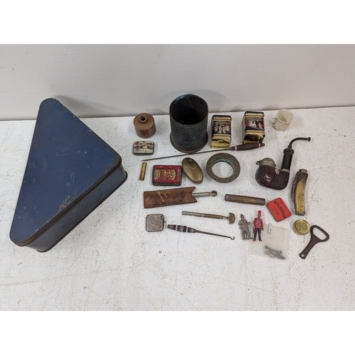 A mixed lot to include oriental style tins, a BBK Swiss-made hinged lid ...