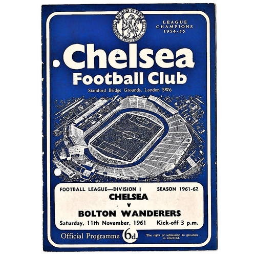 100 - Chelsea v Bolton Wanderers 1961 November 11th League team change in pencil halftime scoreboard in pe... 