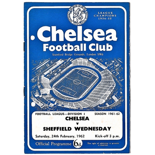 120 - Chelsea v Sheffield Wednesday 1962 February 24th League team change in pen half time scoreboard in p... 