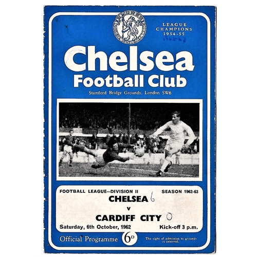 147 - Chelsea v Cardiff City 1962 October 6th League score in pen front cover & team page