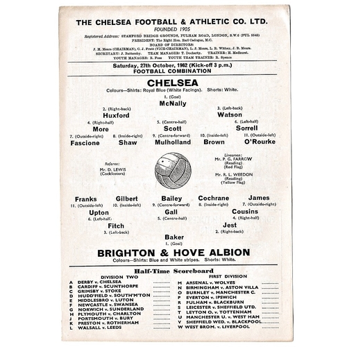 152 - Chelsea v Brighton and Hove Albion 1962 October 27th Football Combination horizontal crease