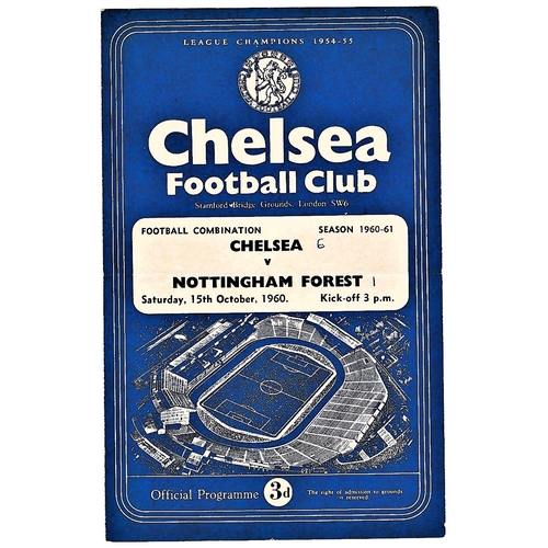 32 - Chelsea v Nottingham Forest 1960 October 15th Football Combination score in pen front cover & team p... 