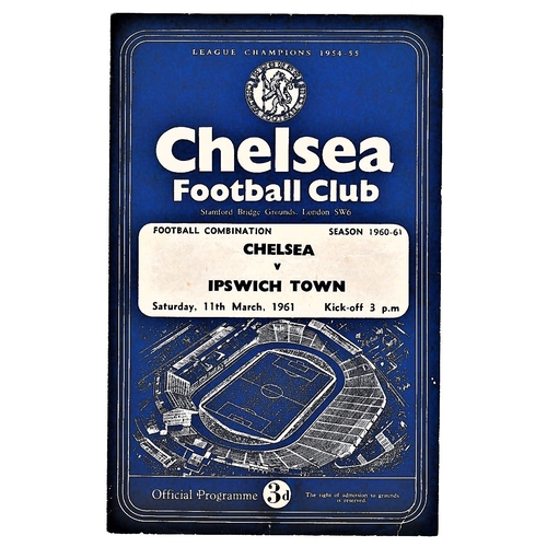 64 - Chelsea v Ipswich Town 1961 March 11th Football Combination horizontal & vertical creases