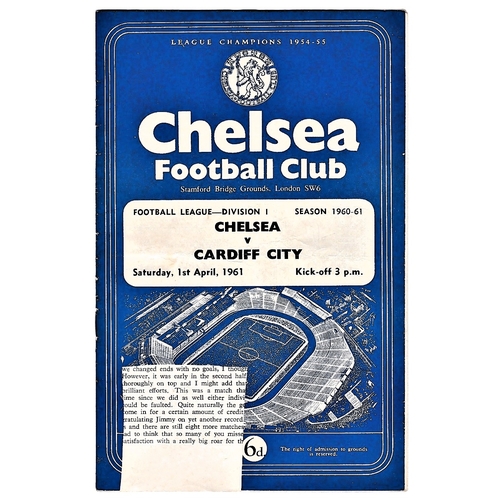 68 - Chelsea v Cardiff City 1961 April 1st League horizontal & vertical creases team change & scores in p... 