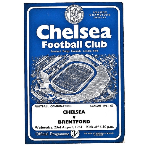 82 - Chelsea v Brentford 1961 August 23rd Football Combination Vertical crease team change & score in pen