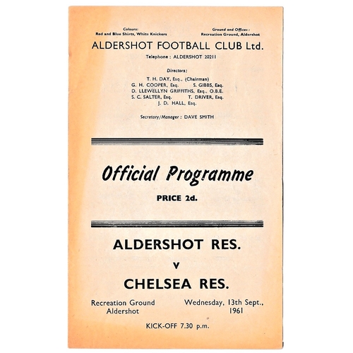 88 - Aldershot Reserves v Chelsea Reserves 1961 September 13th toned horizontal creases team change in pe... 