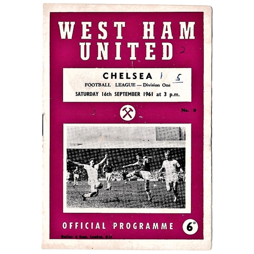 89 - West Ham United v Chelsea 1961 September 16th League horizontal crease team change in pen score in p... 