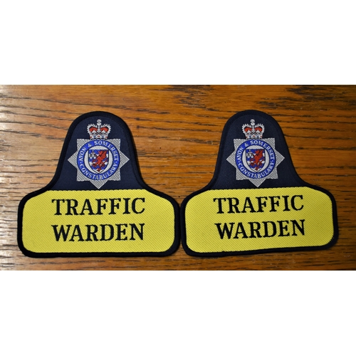 55 - Avon & Somerset Constabulary Traffic Warden Cloth Pullover Patches (2) EIIR Crown