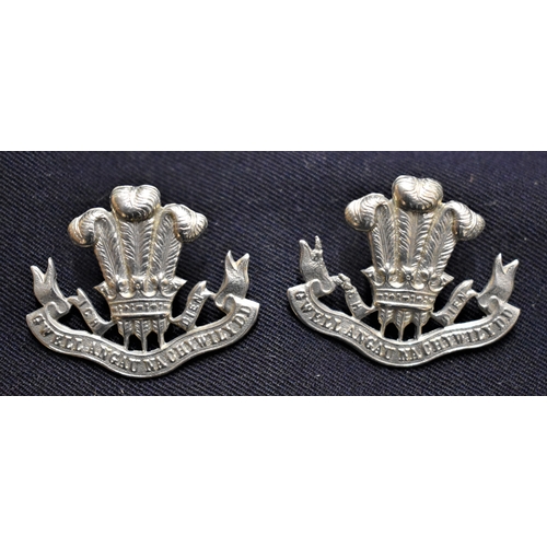 339 - Welsh Regiment Pre-1920 Officers Collar Badges (White-metal), lugs. A good matching pair