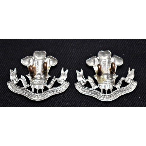 339 - Welsh Regiment Pre-1920 Officers Collar Badges (White-metal), lugs. A good matching pair