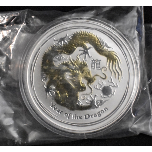 478 - Australia 2012 Silver Gilded Dollar, Year of the Dragon, capsuled with certificate