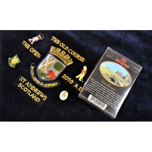 82 - A selection of vintage St. Andrews Scotland golfing collectables including: Exclusive towel and whis... 