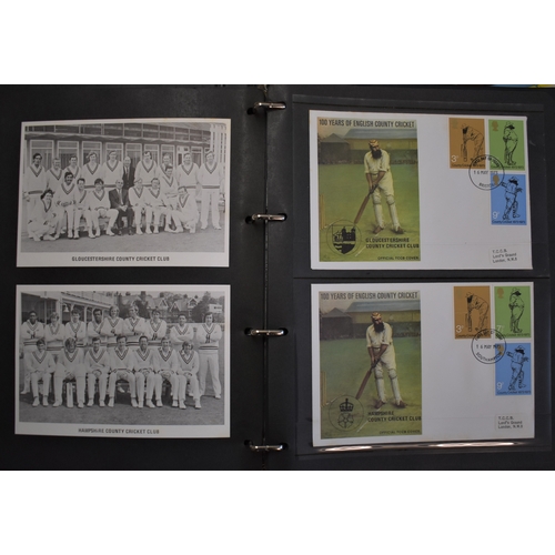 138 - Album of 18 x Cricketing Postcards and 18 x First Day Covers on 100 Years of English County Cricket