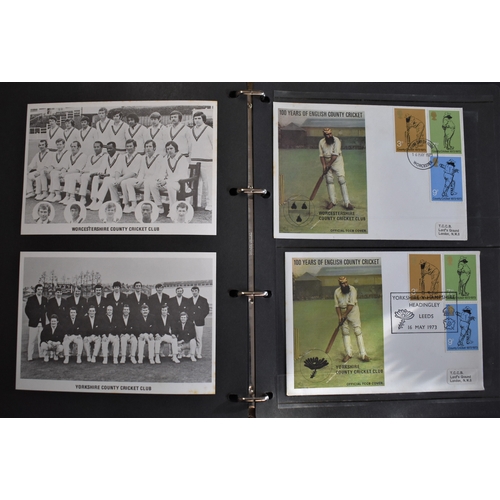 138 - Album of 18 x Cricketing Postcards and 18 x First Day Covers on 100 Years of English County Cricket