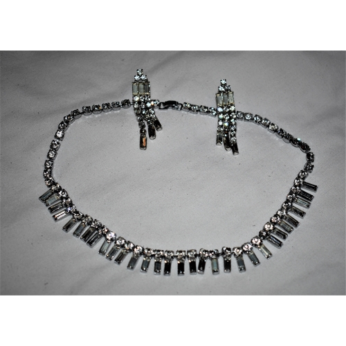 157 - Genuine crystal diamond and emerald shaped choker necklace and clip on earrings