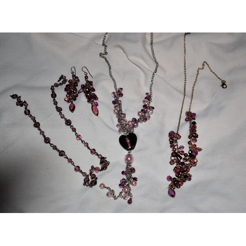 159 - Assortment of Mallard Jewellers amethyst cluster necklaces and 2 pairs of earrings