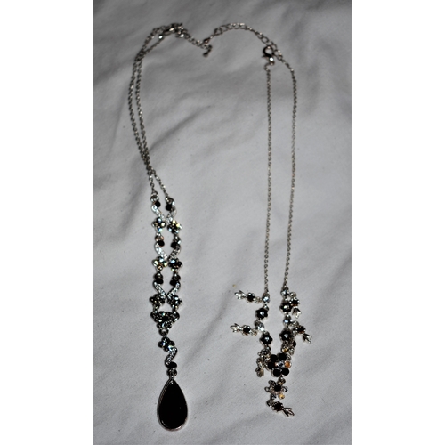 161 - SWAROVSKI genuine crystal diamond and black gem sugar drop necklace and flower drop necklace with bo... 