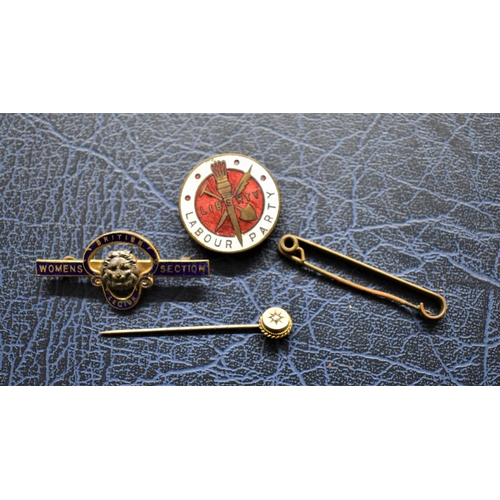 19 - Brooches and Pins - a 9ct Gold Lapel Pin with jewel inset, a Woman's Section British Legion Pin, A c... 