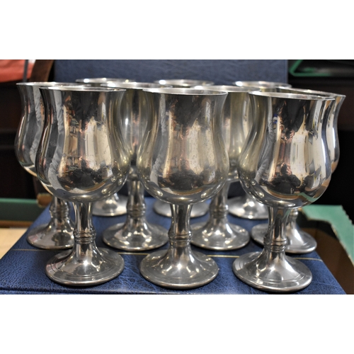 26 - Pewter Chalice Goblets, Sheffield English Pewter made by Wentworth. A set of ten in excellent condit... 