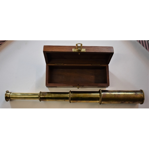 261 - Telescope - Vintage Brass Naval Telescope in a wooden box, in good condition. The lenses in excellen... 