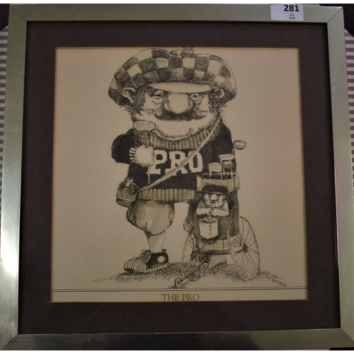 281 - Golfing Print - 'The Pro' by Gary Patterson. Well framed humorous print.